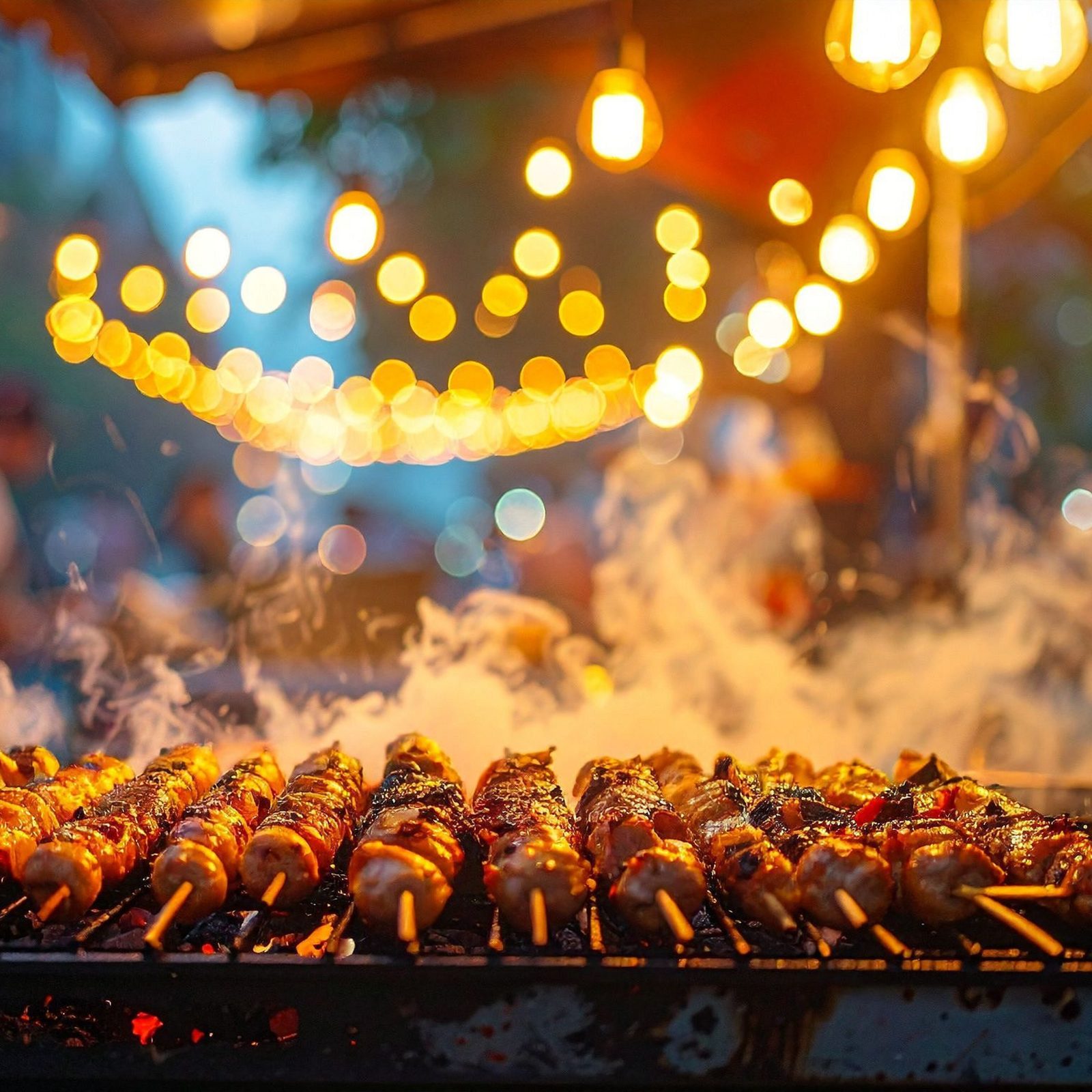 BBQ-buffet met sfeerverlichting